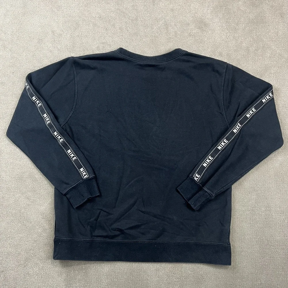 Nike Sweatshirt Small Mens Black Logo Tape Sleeve Crewneck Pullover Swoosh